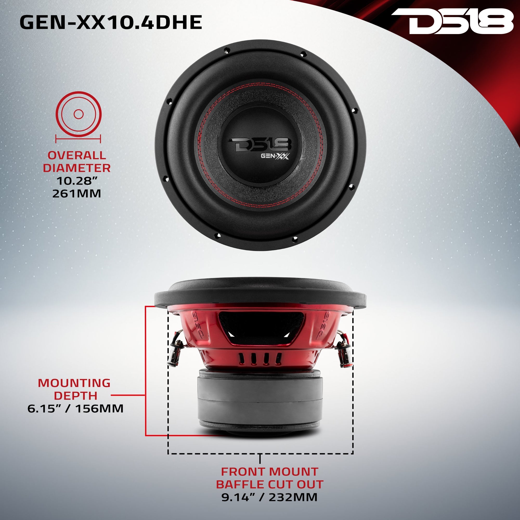 DS18 GEN-XX10.4DHE GEN-XX 10" High Excursion Subwoofer Double Stacked Magnets 500 Watts Rms DVC 4-Ohm — image 6