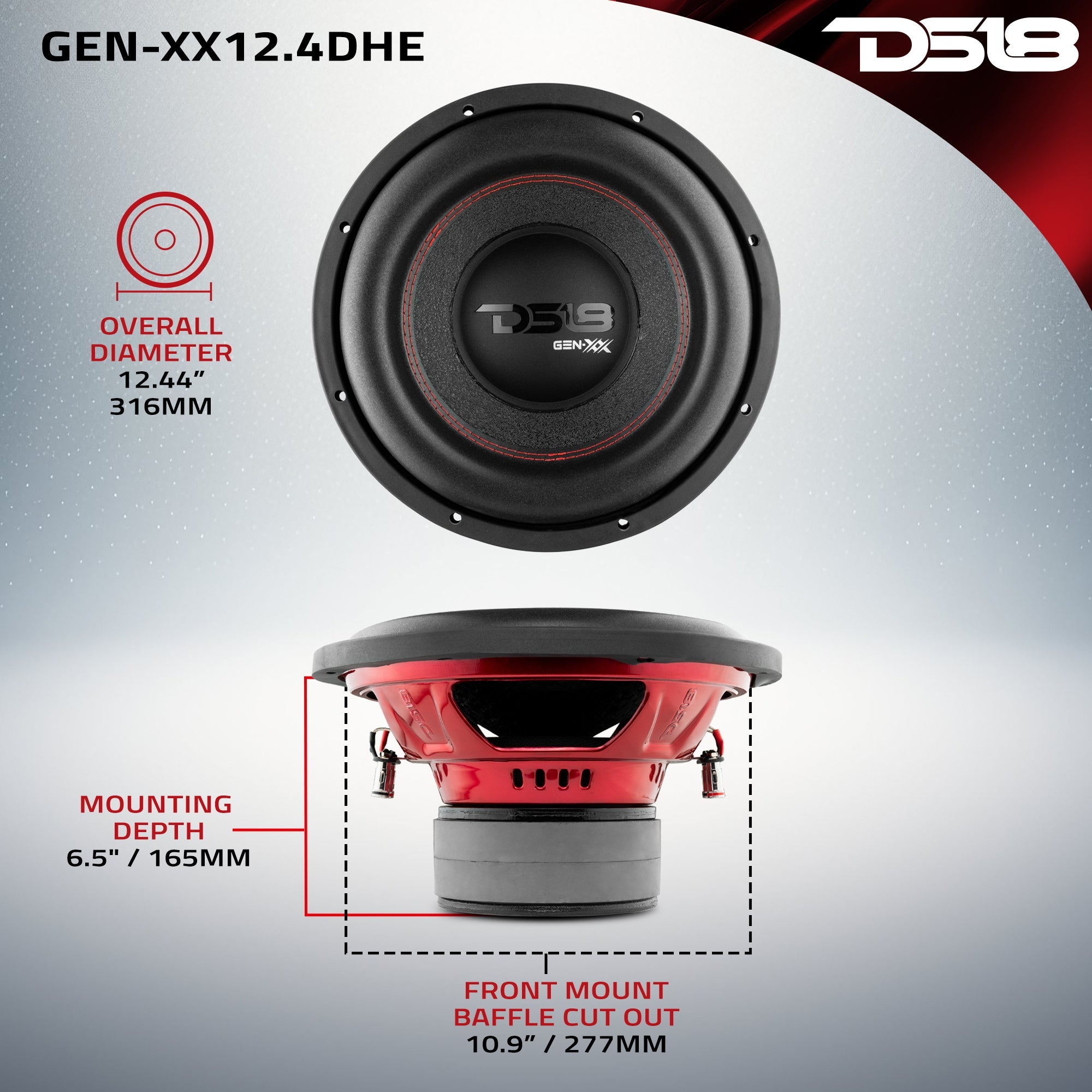 DS18 GEN-XX12.4DHE GEN-XX 12" High Excursion Subwoofer Double Stacked Magnets 600 Watts Rms DVC 4-Ohm — image 6