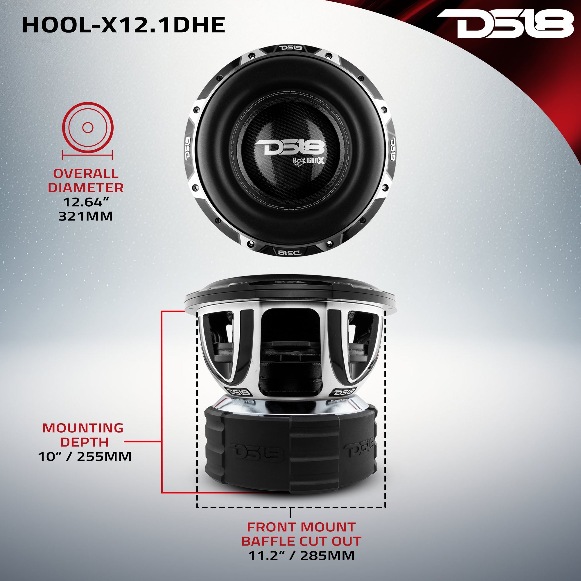 DS18 HOOL-X12.1DHE HOOLIGAN X 12" High Excursion Subwoofer 4000 Watts Rms 4" DVC 1-Ohm — image 7