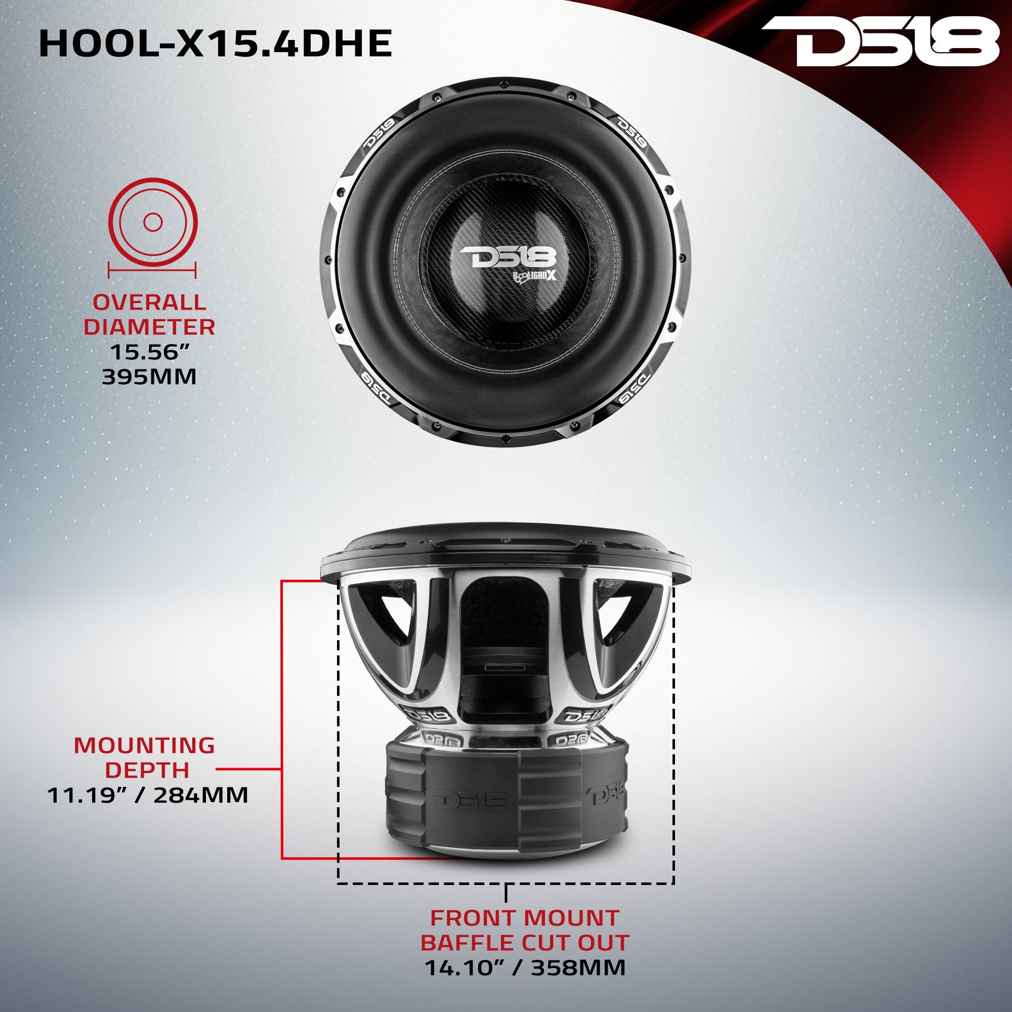 DS18 HOOL-X15.4DHE HOOLIGAN X 15" High Excursion Subwoofer 4000 Watts Rms 4" DVC 4-Ohm — image 7