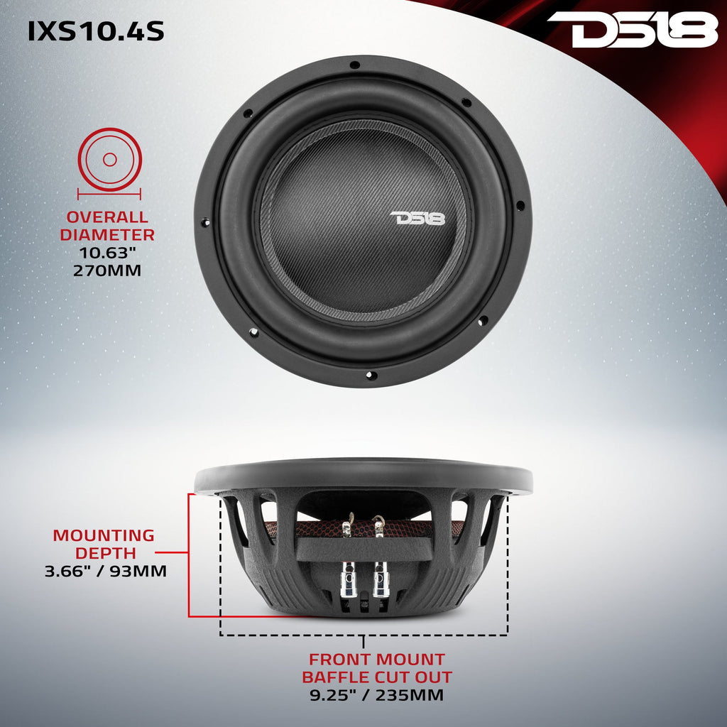 DS18 IXS10.4S IXS Shallow-Mount 10" Fiber Glass Subwoofer 600 Watts Rms SVC 4-Ohm — image 6