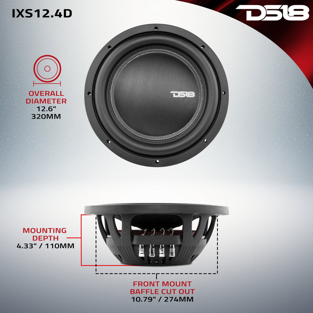 DS18 IXS12.4D IXS Shallow-Mount 12" Fiber Glass Subwoofer 800 Watts Rms DVC 4-Ohm — image 6