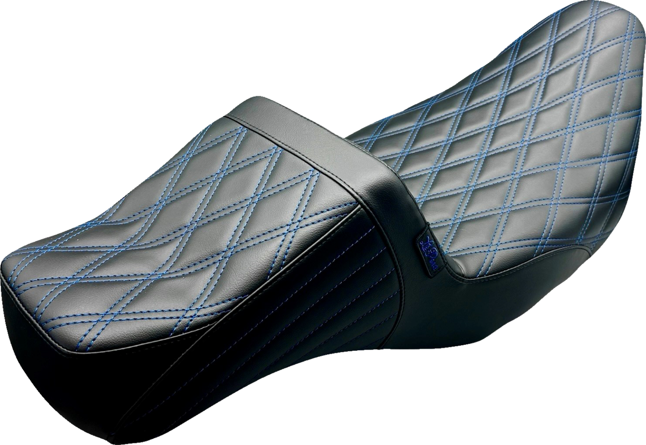 LE PERA Tailwhip Daddy Long Legs Seat - Double Diamond w/ Blue Thread - FLH/FLT '08-'24 LK-587DLDD-BLUE — image 1