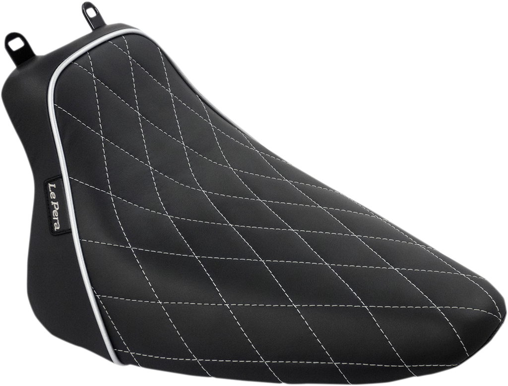 LE PERA Bare Bones Solo Seat - Diamond Stitch w/ White Stitching/Piping - Black - Softail - FL '08-'17 LXE-007DMWTP — image 1