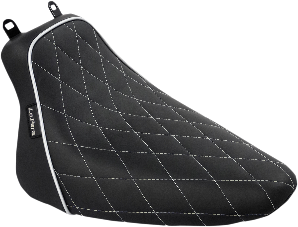 LE PERA Bare Bones Solo Seat - Diamond Stitch w/ White Stitching/Piping - Black - Softail - FL '08-'17 LXE-007DMWTP — image 1