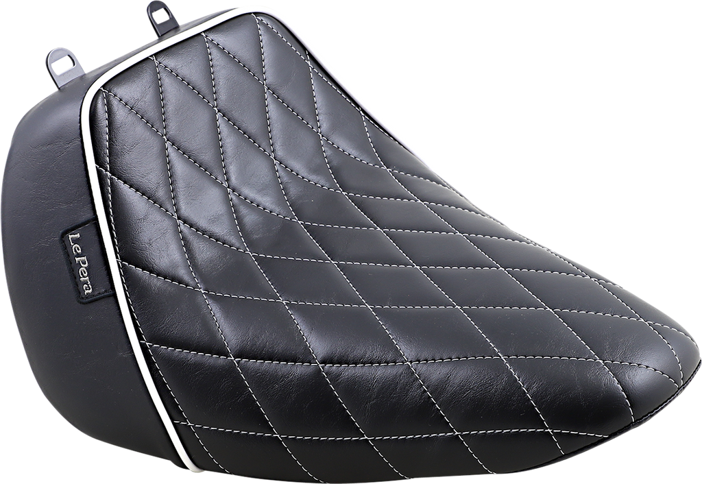 LE PERA Bare Bones Solo Seat - Diamond Stitch w/ White Stitching/Piping - Black - FLFB '18-'25 LYO-007DMWTP — image 1