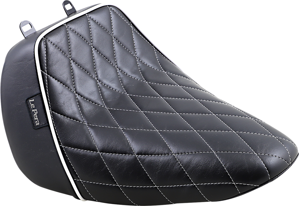 LE PERA Bare Bones Solo Seat - Diamond Stitch w/ White Stitching/Piping - Black - FLFB '18-'25 LYO-007DMWTP — image 1
