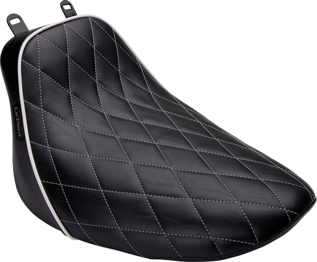 LE PERA Bare Bones Solo Seat - Diamond Stitch w/ White Stitching/Piping - Black - Softail '18-'23 LYX-007DMWTP — image 1
