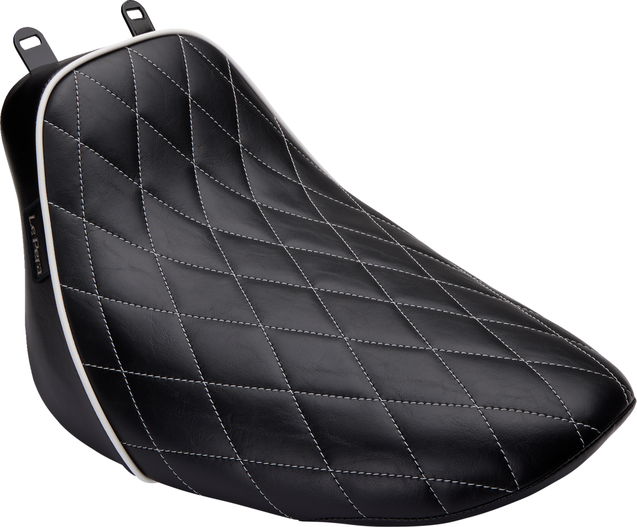 LE PERA Bare Bones Solo Seat - Diamond Stitch w/ White Stitching/Piping - Black - Softail '18-'23 LYX-007DMWTP — image 1