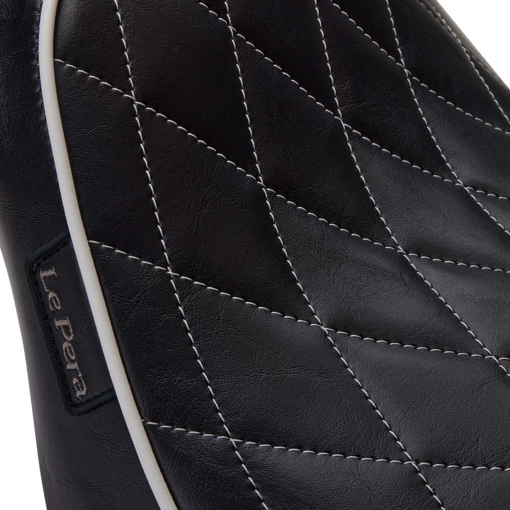 LE PERA Bare Bones Solo Seat - Diamond Stitch w/ White Stitching/Piping - Black - Softail '18-'23 LYX-007DMWTP — image 2