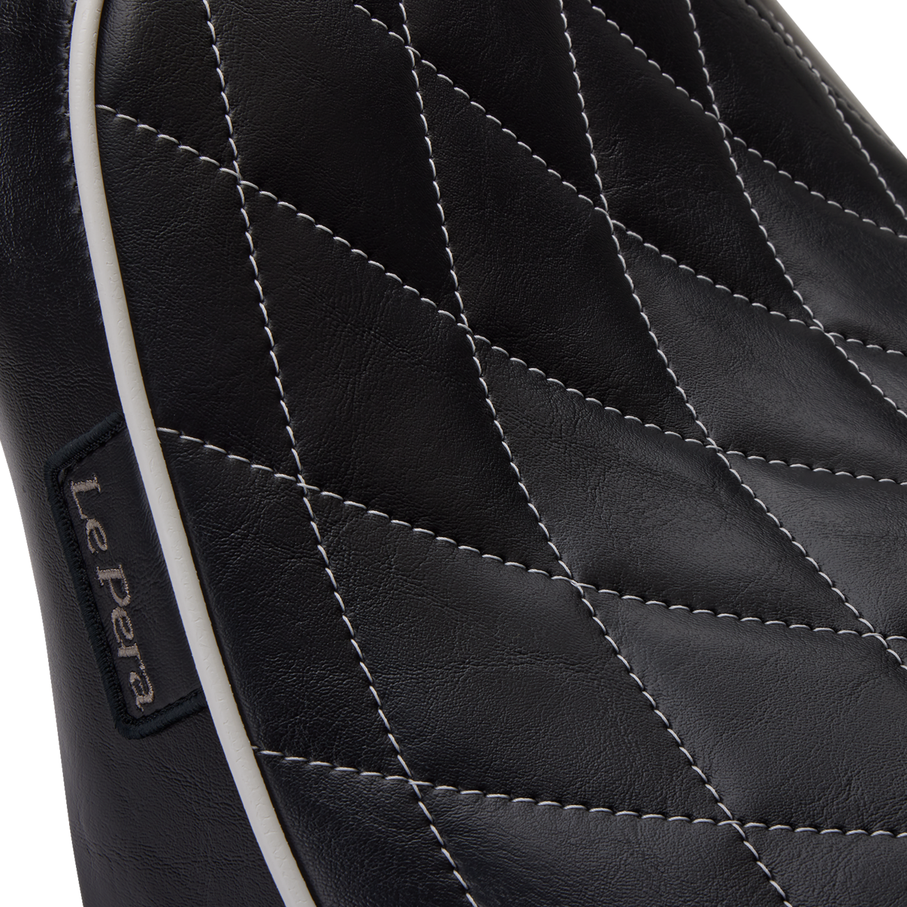 LE PERA Bare Bones Solo Seat - Diamond Stitch w/ White Stitching/Piping - Black - Softail '18-'23 LYX-007DMWTP — image 2