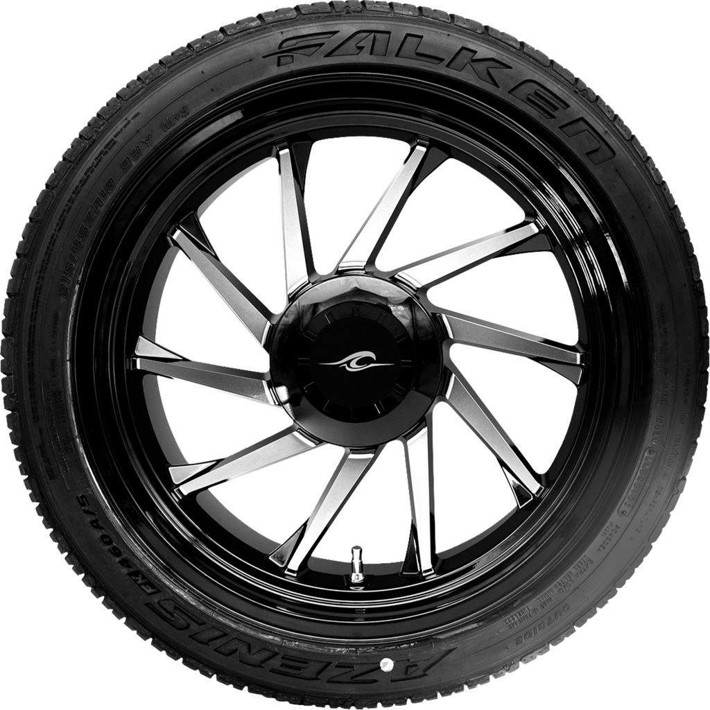 COASTAL MOTO Hurricane 3D Rear Left Wheel - Black Cut (18") | Falken Tire (215/45ZR18) — image 1