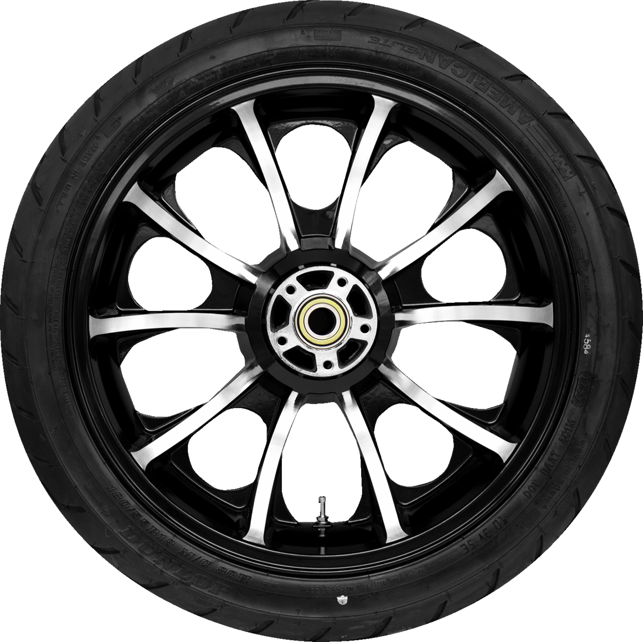 COASTAL MOTO Largo Rear Wheel - Black Cut (18") | Dunlop AE2 Tire (180/55B18) PKG2-LAR185BC-ABST — image 1
