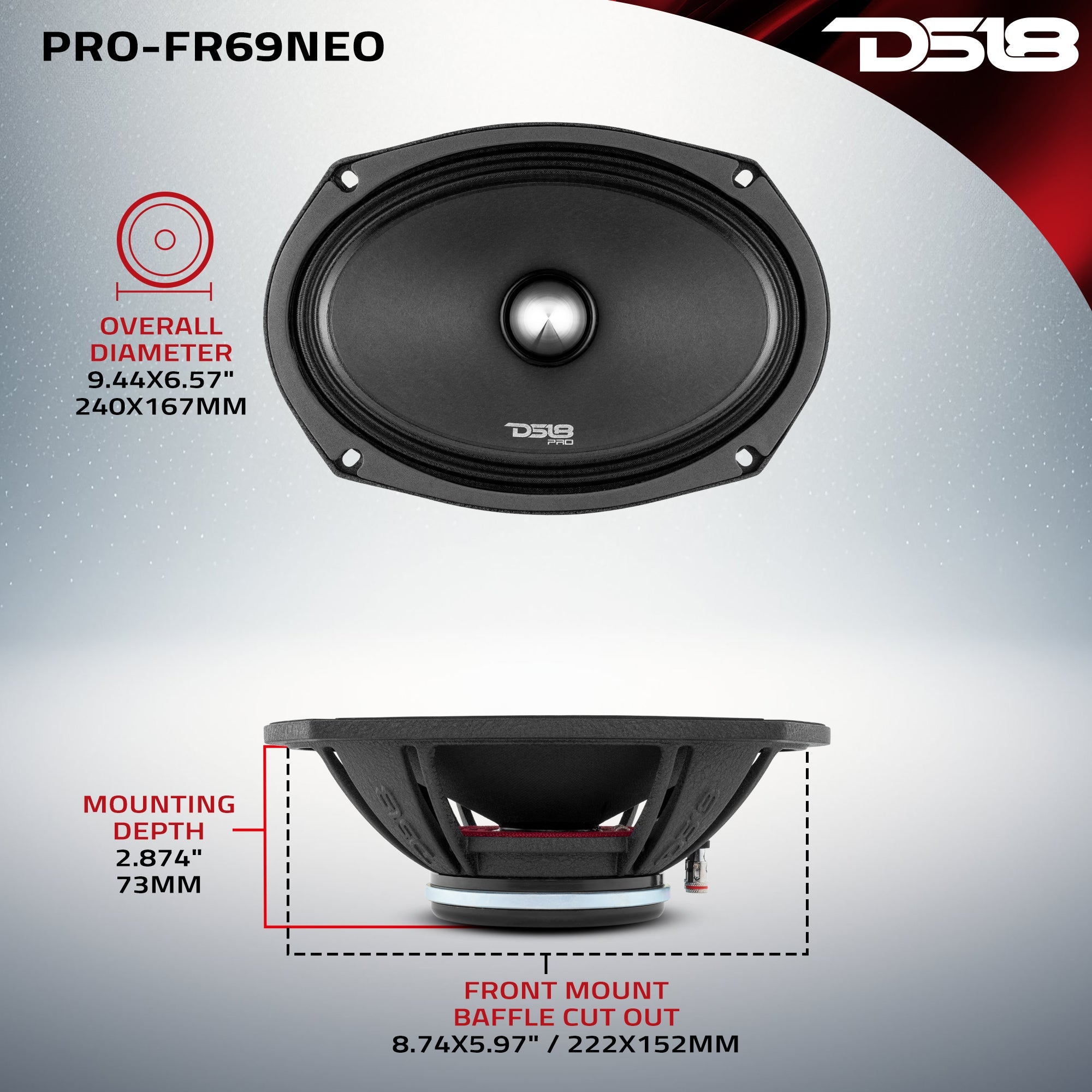 DS18 PRO-FR69NEO PRO 6x9" Neodymium Full-Range Bullet Loudspeaker 250 Watts Rms 4-Ohm — image 9