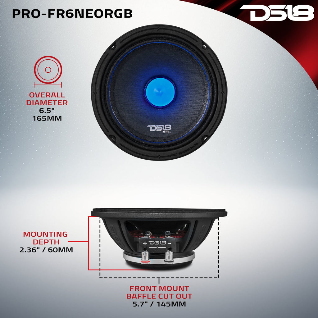 DS18 PRO-FR6NEORGB 6.5" Full-Range Loudspeaker with RGB LED Bullet 225 Watts Rms Neodymium Magnet — image 7