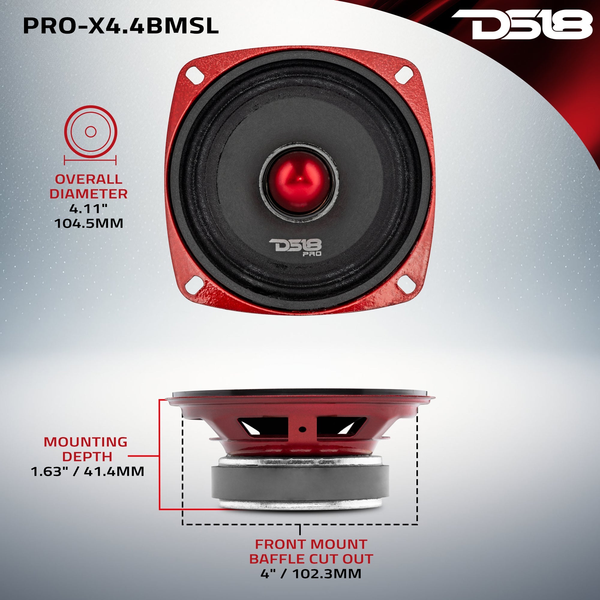 DS18 PRO-X4.4BMSL PRO-X 4" Shallow Mid-Range Bullet Loudspeaker | 100W RMS 4-Ohm — image 7