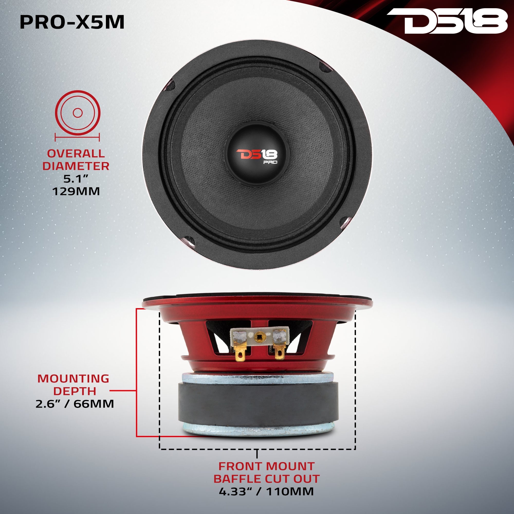 DS18 PRO-X5M PRO-X 5.25" Mid-Range Loudspeaker 150 Watts Rms 8-Ohm — image 7
