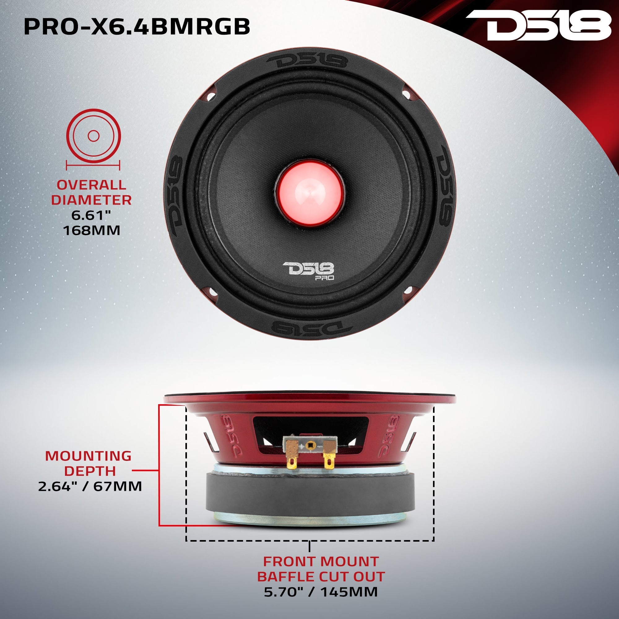 DS18 PRO-X6.4BMRGB PRO-X 6.5" Mid-Range Loudspeaker with RGB Light Bullet 250 Watts Rms 4-Ohm — image 7