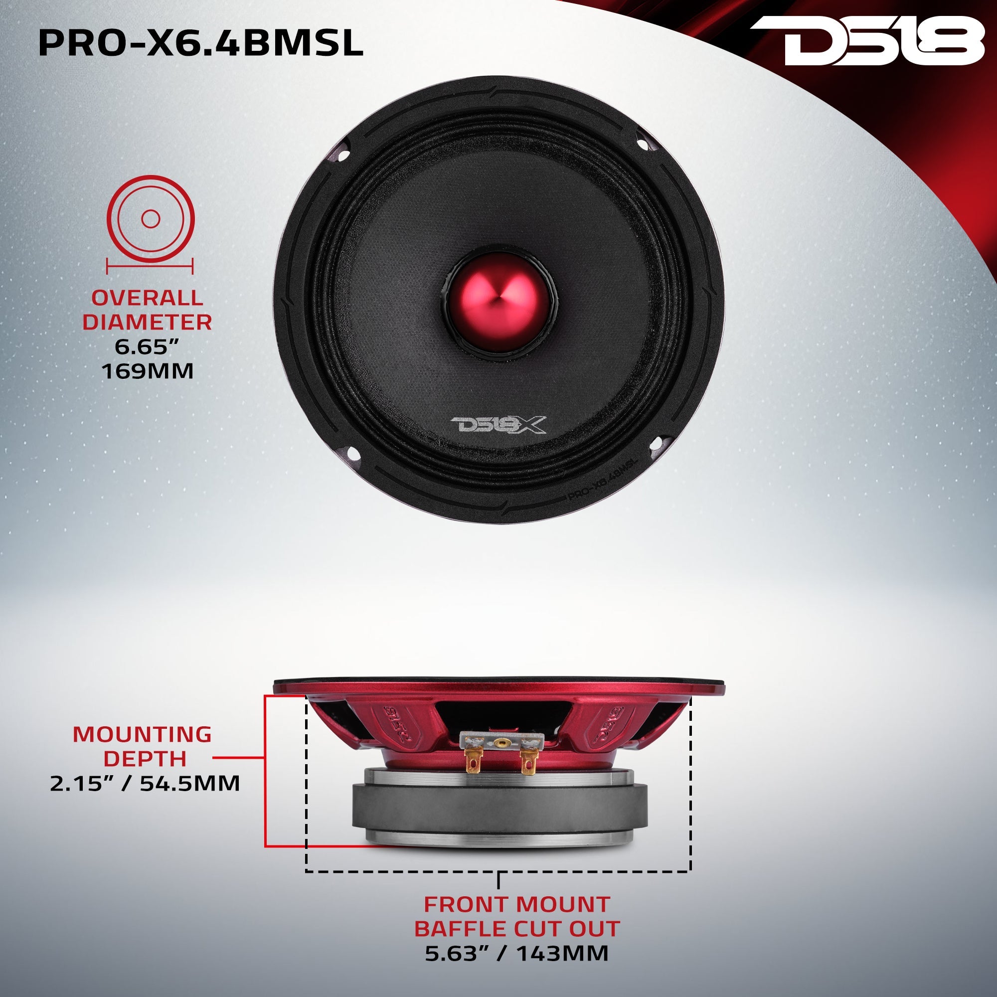 DS18 PRO-X6.4BMSL PRO-X 6.5" Shallow Mid-Range Bullet Loudspeaker | 200W RMS 4-Ohm — image 6
