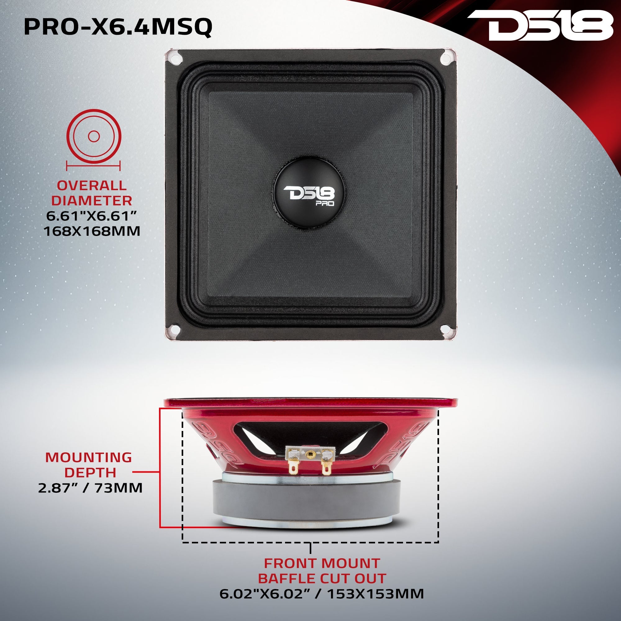 DS18 PRO-X6.4MSQ PRO 6.5" Square Midrange Loudspeaker 450 Watts 4-ohm — image 7