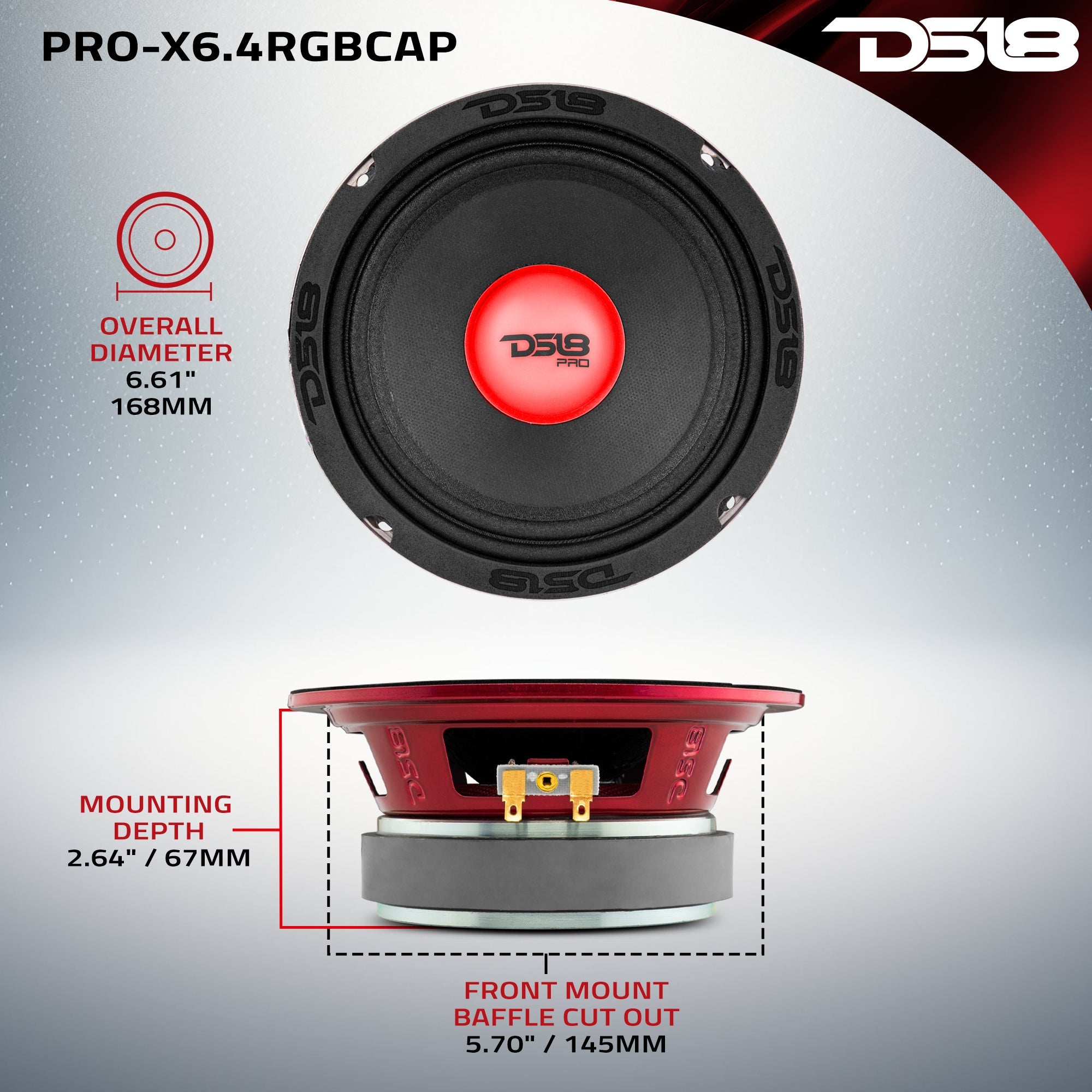 DS18 PRO-X6.4RGBCAP PRO-X 6.5" Mid-Range Loudspeaker with RGB Light Dust Cap 250 Watts Rms 4-Ohm — image 7