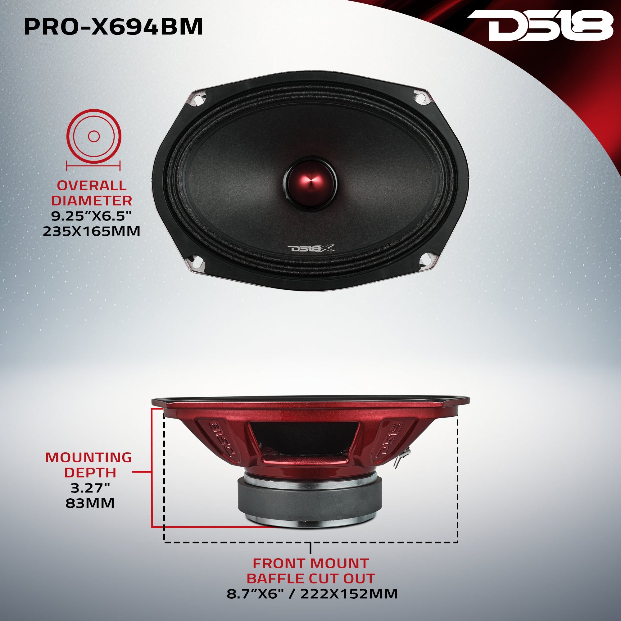 DS18 PRO-X694BM PRO-X 6X9" Mid-Range Loudspeaker with Bullet | 200W RMS 4-Ohm — image 7