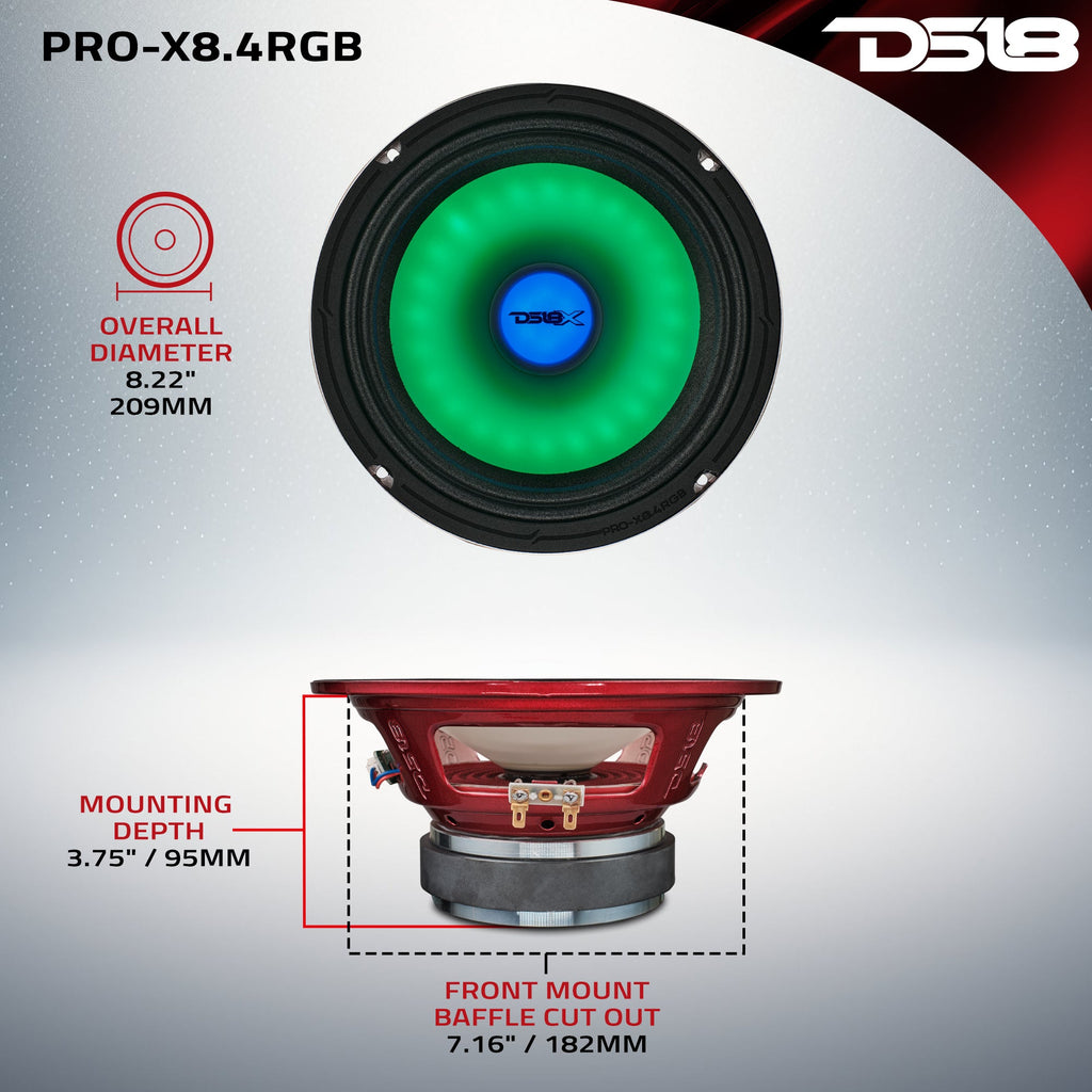 DS18 PRO-X8.4RGB 8" Mid-Range Loudspeaker with Dual RGB LED For Cone & Dust Cap 275 Watts 4-Ohm — image 9