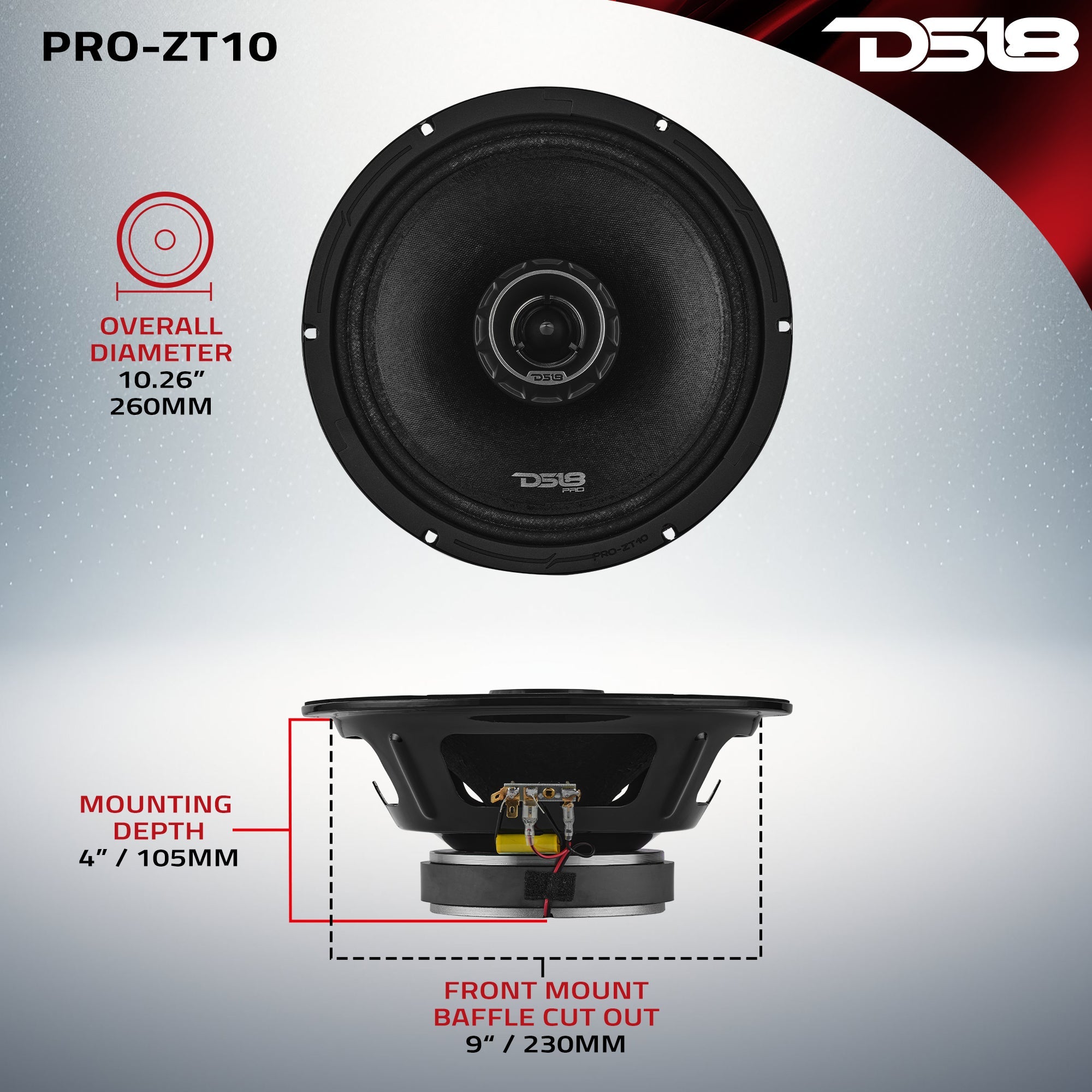 DS18 PRO-ZT10 PRO-ZT 10" Coaxial Mid-Range Loudspeaker with Water-Resistant Cone Built-in Bullet Tweeter | 300W RMS 4-Ohm — image 7