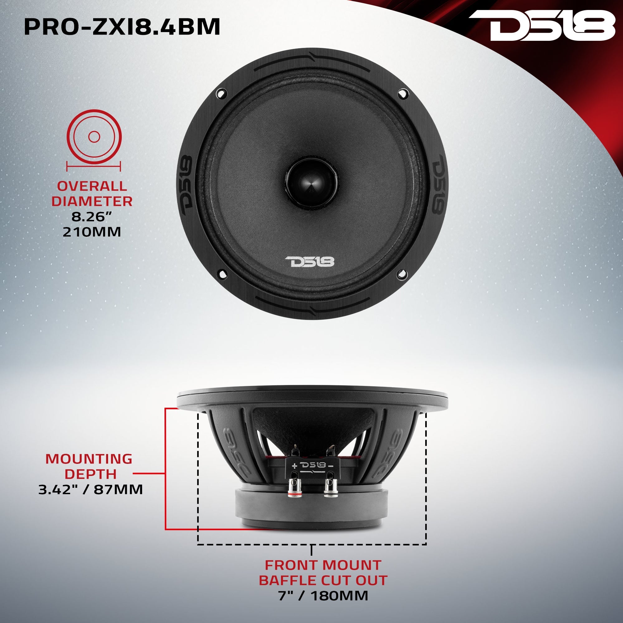 DS18 PRO-ZXI8.4BM PRO-ZXI 8" Mid-Range Bullet Loudspeaker Neodymium/Ferrite Magnets | 350W RMS 4-Ohm — image 7