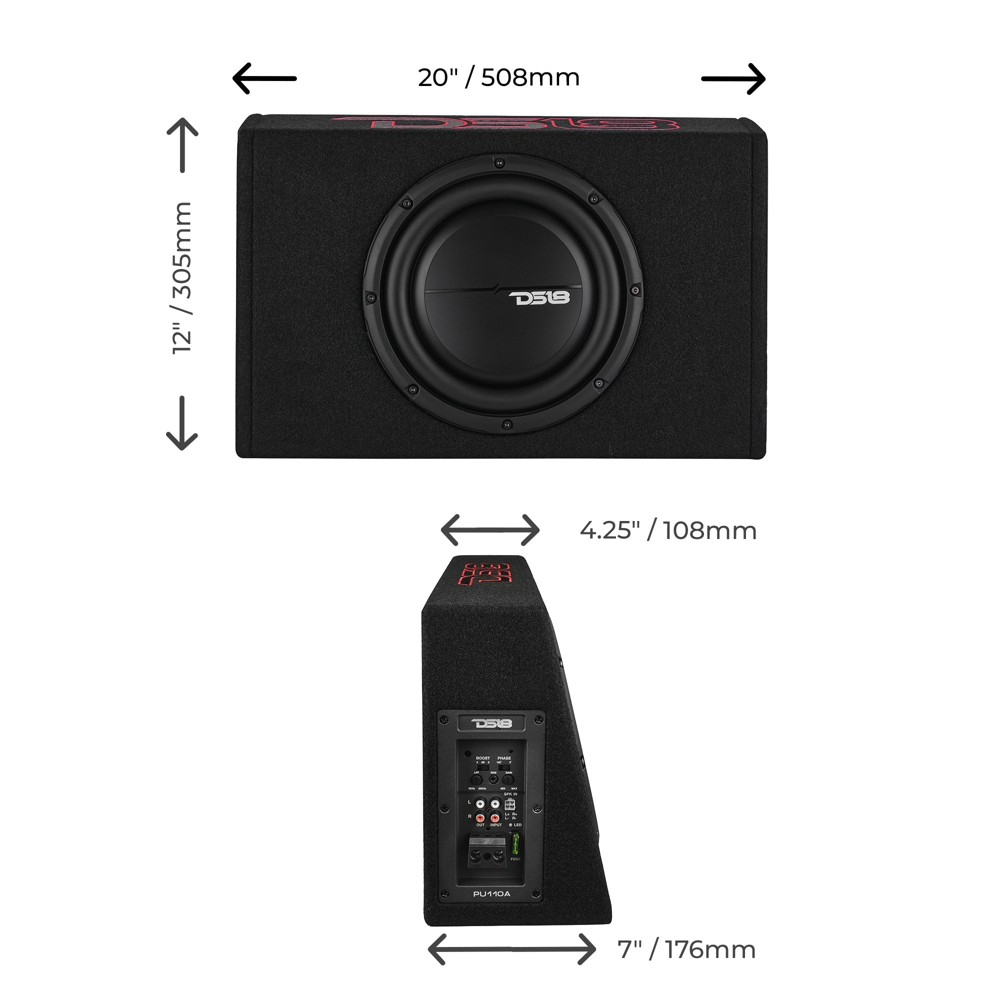 DS18 PU110A 10” Amplified Shallow Subwoofer Enclosure for Pickup Trucks — image 3