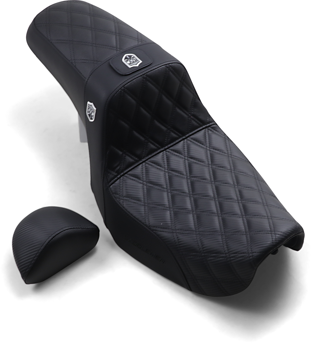 SADDLEMEN Pro Series SDC Performance Seat - w/ Backrest - Lattice Stitch/Lumbar Gripper - FLD/FXD '06-'17 SC80604DB0 — image 2
