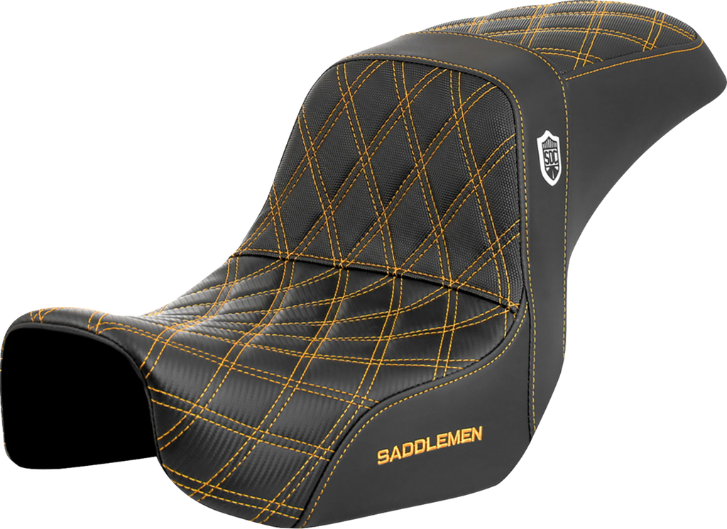 SADDLEMEN Pro Series SDC Performance Seat - Carbon Fiber/Lumbar Gripper - Gold Stitch - Dyna '06-'17 SC80604GOL — image 1