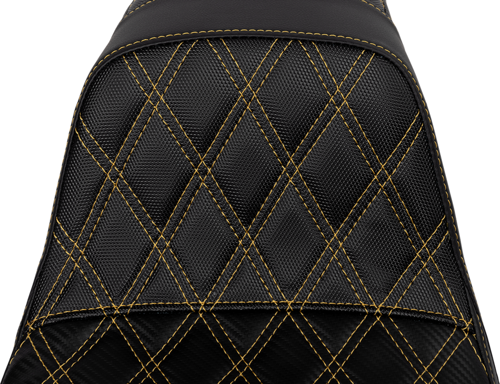 SADDLEMEN Pro Series SDC Performance Seat - Carbon Fiber/Lumbar Gripper - Gold Stitch - Dyna '06-'17 SC80604GOL — image 2