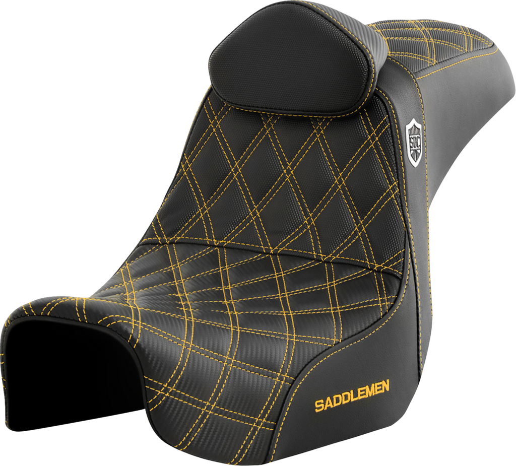 SADDLEMEN Pro Series SDC Performance Seat - w/ Backrest - Gold Stitch - Dyna '06-'17 SC80604GOLRT — image 1