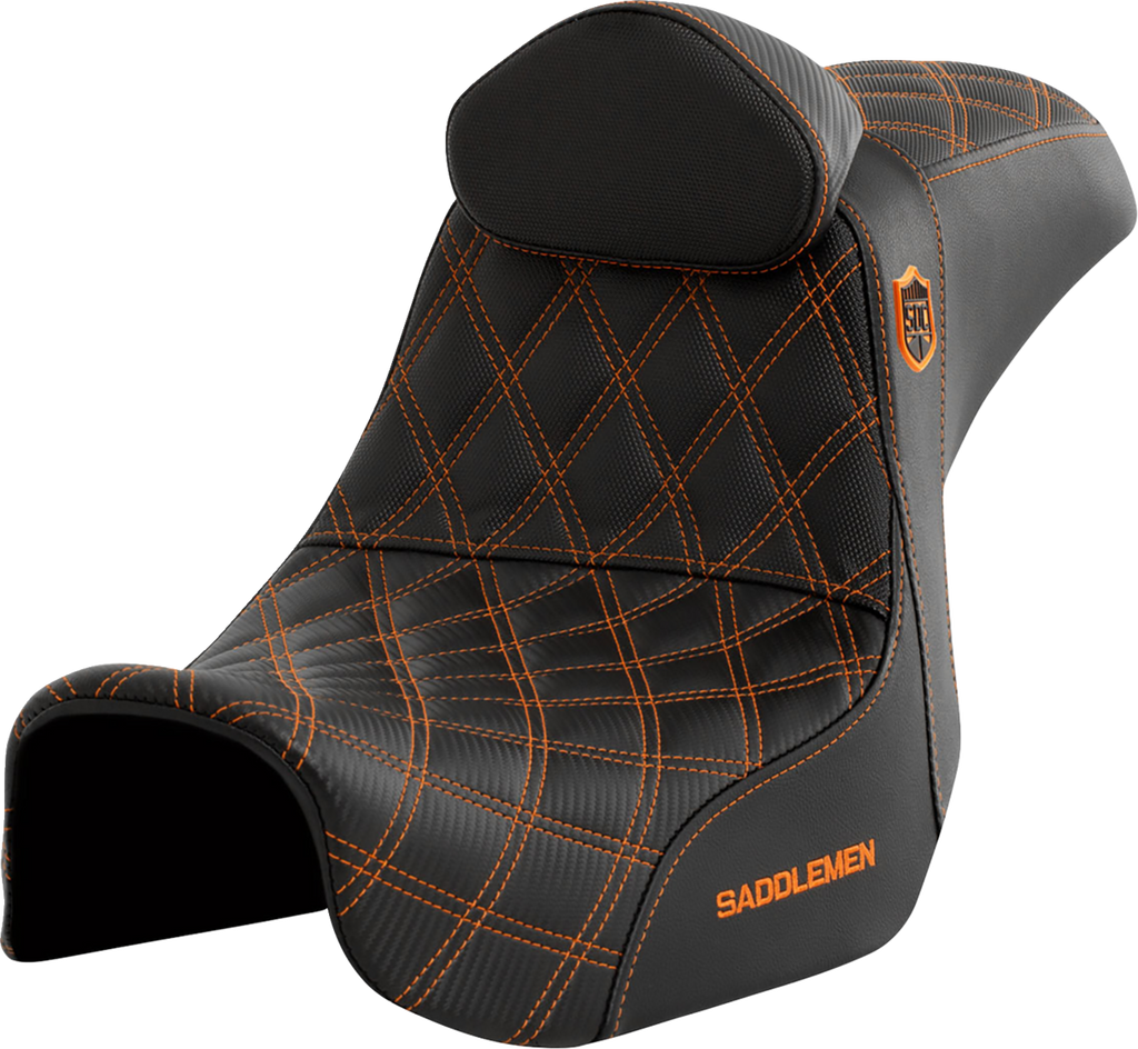 SADDLEMEN Pro Series SDC Performance Seat - w/ Backrest - Orange Stitch - Dyna '06-'17 SC80604ORART — image 1