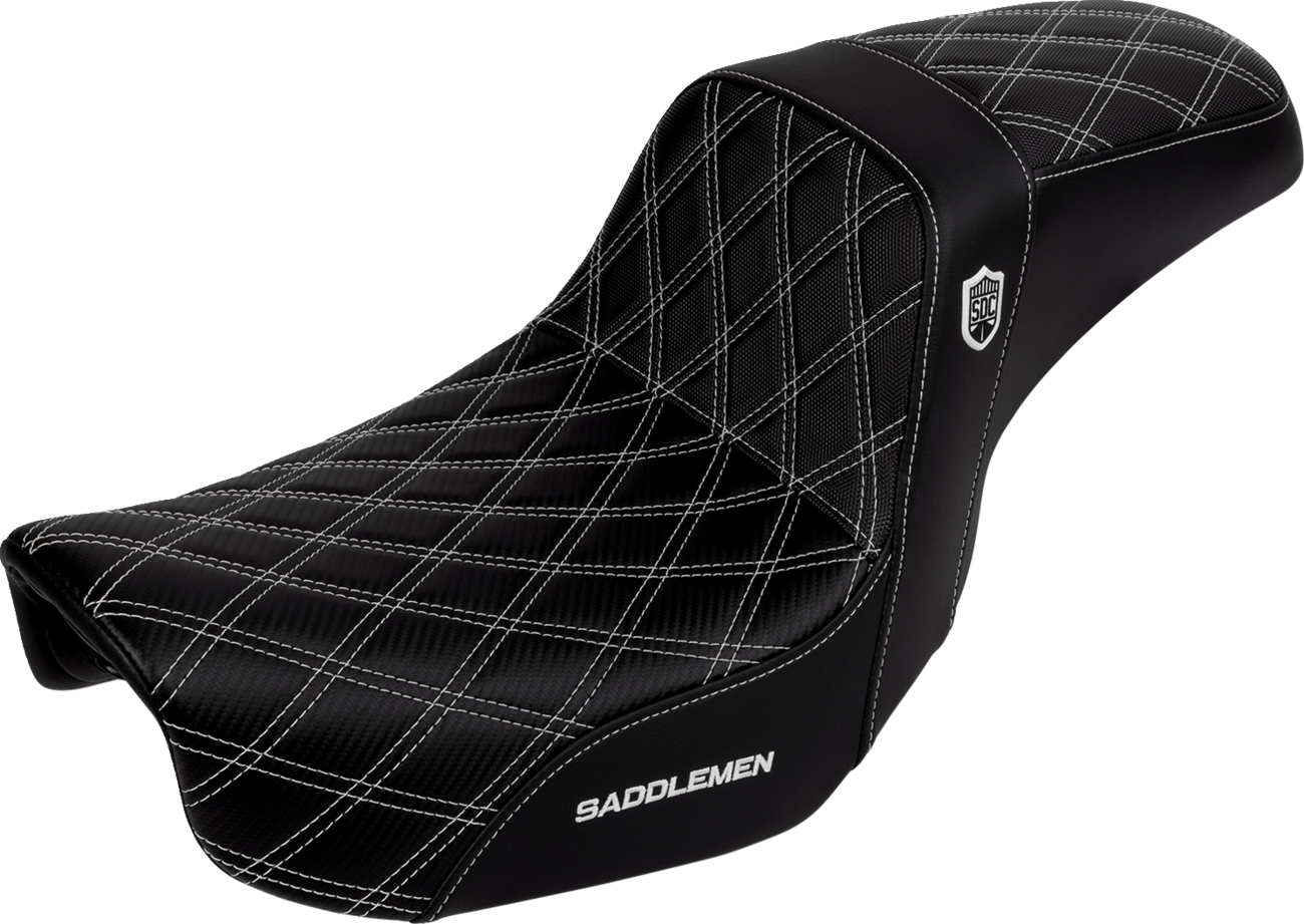 SADDLEMEN Pro Series SDC Performance Seat - Carbon Fiber/Lumbar Gripper - White Stitch - Dyna '06-'17 SC80604WHI — image 3