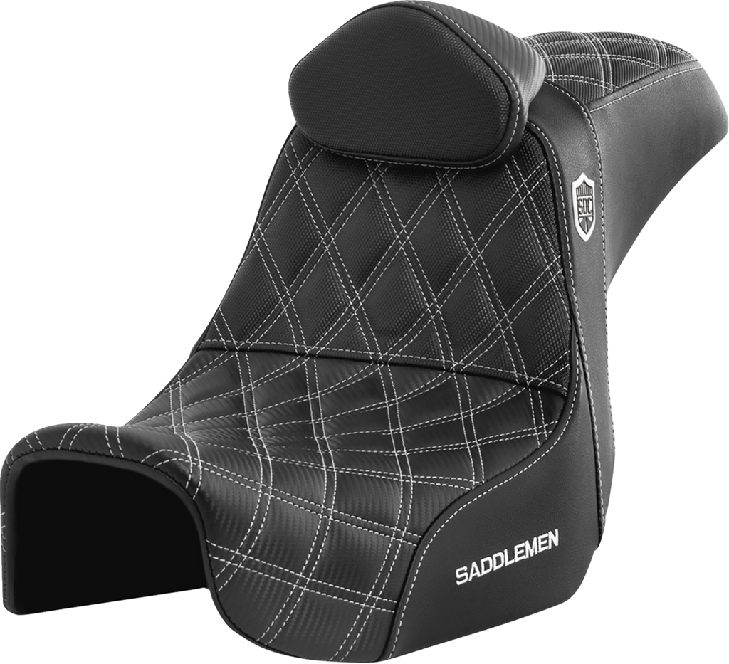 SADDLEMEN Pro Series SDC Performance Seat - w/ Backrest - White Stitch - Dyna '06-'17 SC80604WHIRT — image 1