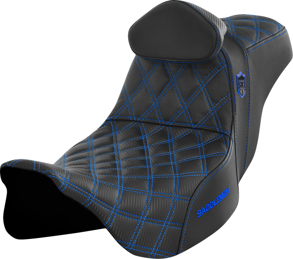 SADDLEMEN Pro Series SDC Performance Seat - w/ Backrest - Blue Stitch - FLH/FLT '08-'23 SC80807BLURT — image 1