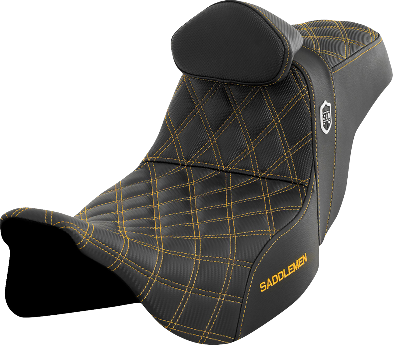 SADDLEMEN Pro Series SDC Performance Seat - w/ Backrest - Gold Stitch - FLH/FLT '08-'25 SC80807GOLRT — image 1