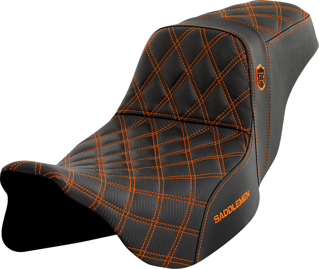 SADDLEMEN Pro Series SDC Performance Seat - w/o Backrest - Orange Stitch - FLH/FLT '08-'23 SC80807ORA — image 1