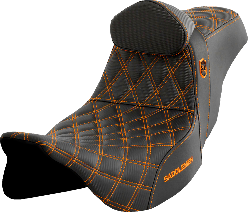 SADDLEMEN Pro Series SDC Performance Seat - w/ Backrest - Orange Stitch - FLH/FLT '08-'25 SC80807ORART — image 1