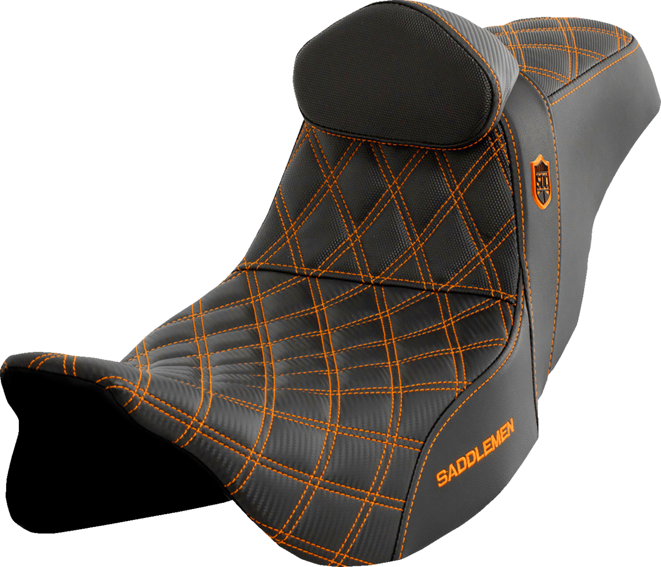 SADDLEMEN Pro Series SDC Performance Seat - w/ Backrest - Orange Stitch - FLH/FLT '08-'25 SC80807ORART — image 1
