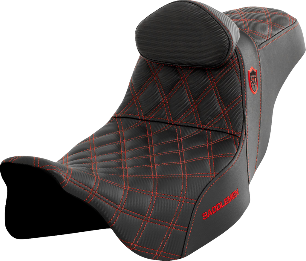 SADDLEMEN Pro Series SDC Performance Seat - w/ Backrest - Red Stitch - FLH/FLT '08-'23 SC80807REDRT — image 1
