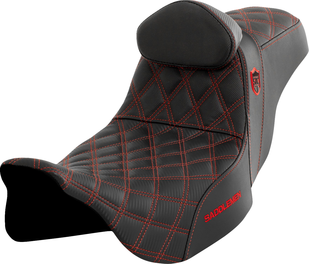 SADDLEMEN Pro Series SDC Performance Seat - w/ Backrest - Red Stitch - FLH/FLT '08-'23 SC80807REDRT — image 1