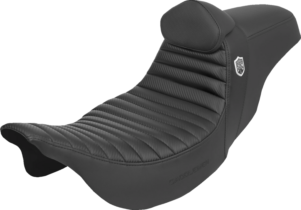 SADDLEMEN Pro Series SDC Performance Seat - w/ Backrest - Tuck-n-Roll/Carbon Fiber - Gripper - FLH/FLT '08-'23 SC80807TB — image 1