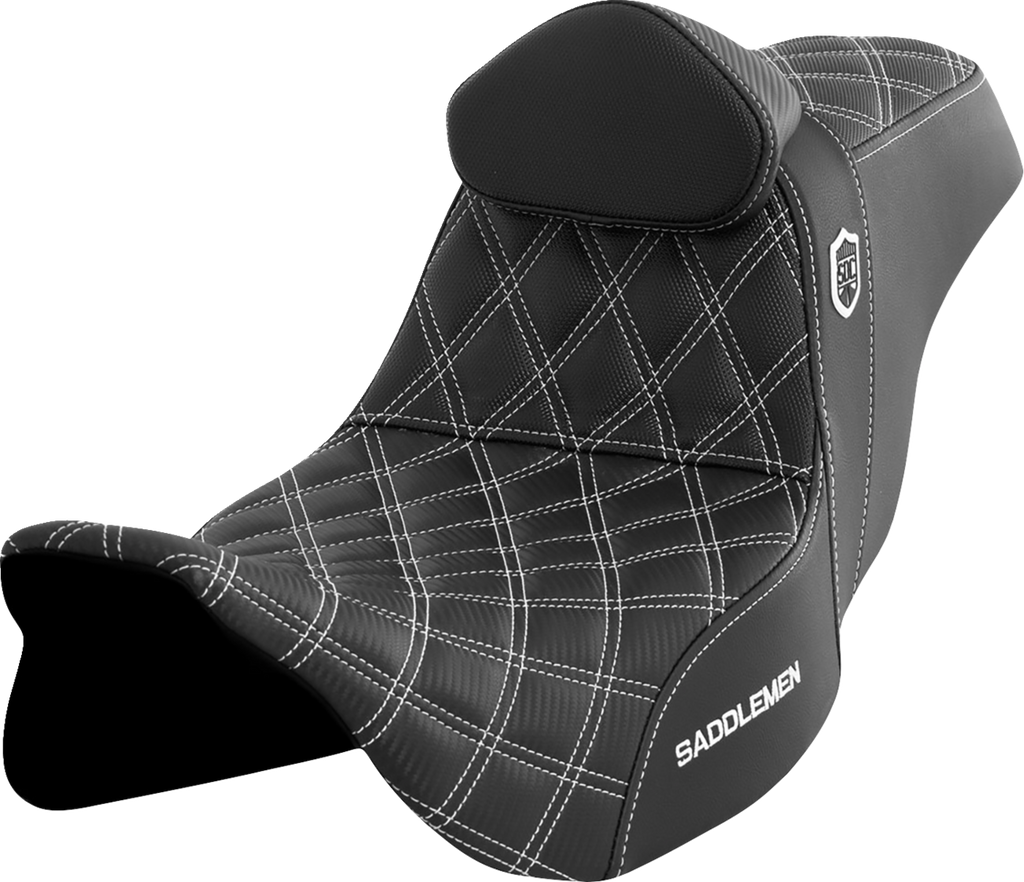 SADDLEMEN Pro Series SDC Performance Seat - w/ Backrest - White Stitch - FLH/FLT '08-'23 SC80807WHIRT — image 1