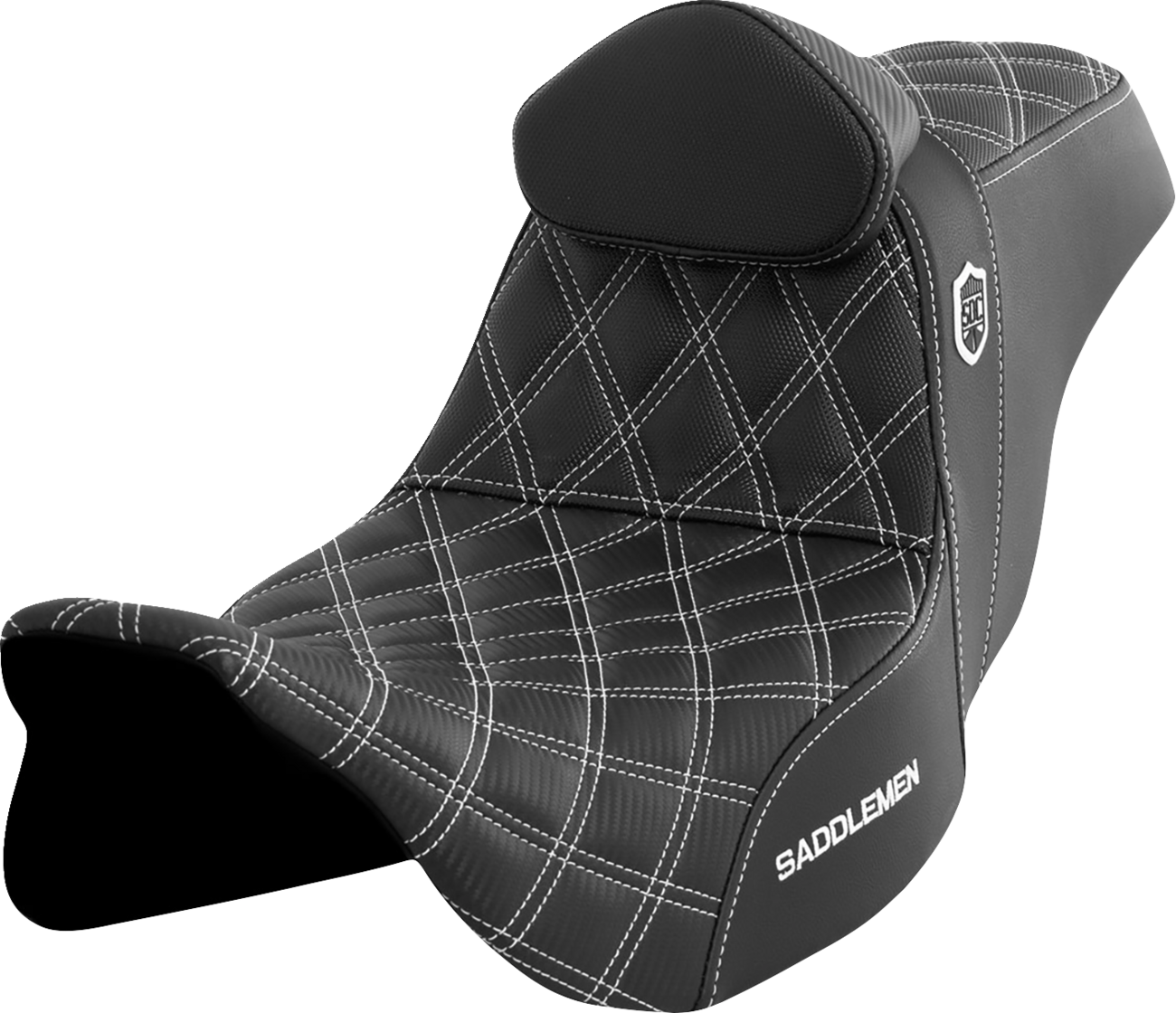 SADDLEMEN Pro Series SDC Performance Seat - w/ Backrest - White Stitch - FLH/FLT '08-'23 SC80807WHIRT — image 1