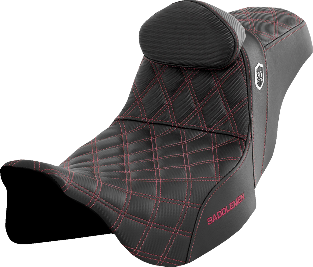 SADDLEMEN Pro Series SDC Performance Seat - w/ Backrest - Wine Berry Stitch - FLH/FLT '08-'23 SC80807WINRT — image 1