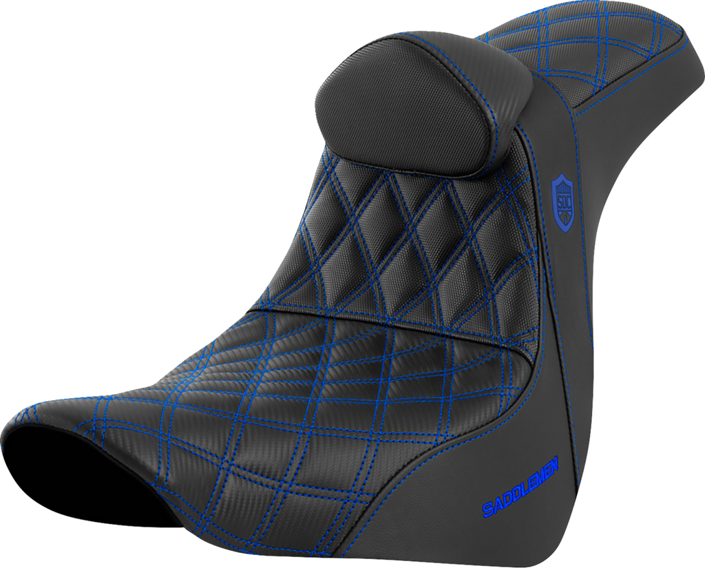 SADDLEMEN Pro Series SDC Performance Seat - w/ Backrest - Blue Stitch - FL/FX '18-'23 SC81829BLURT — image 1