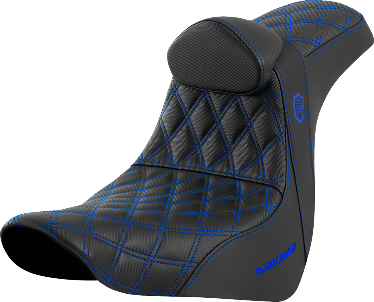 SADDLEMEN Pro Series SDC Performance Seat - w/ Backrest - Blue Stitch - FL/FX '18-'23 SC81829BLURT — image 1